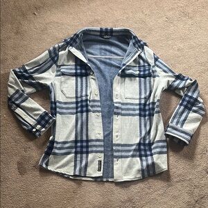 Blue and Gray Plaid Button-Up Shirt